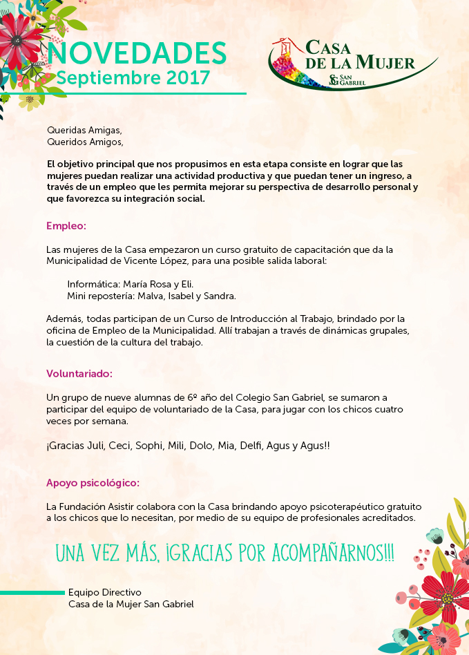 Novedades Casa de la Mujer- Septiembre 2017 Novedades Casa de la Mujer- Septiembre 2017